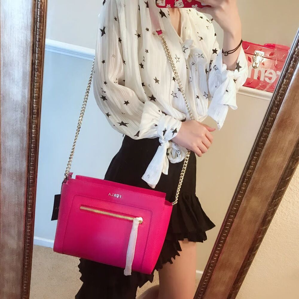 Furla Small Ginevra Fuchsia Saffiano Leather Crossbody Bag New